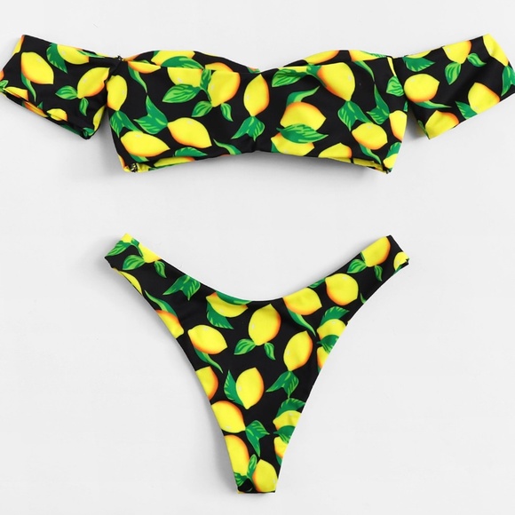 🌸 Lemon Print Off Shoulder Bikini - Picture 2 of 2